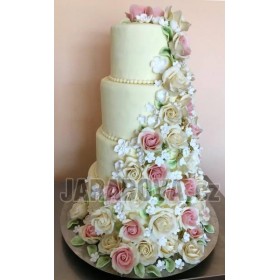 Svatební čtyřpatrový dort s růžemi č. F7